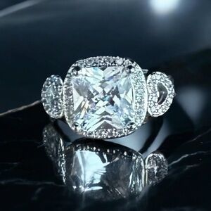 🆕 Piatella ring, 2 carat cushion square cut, side accents, 14k  white gold…